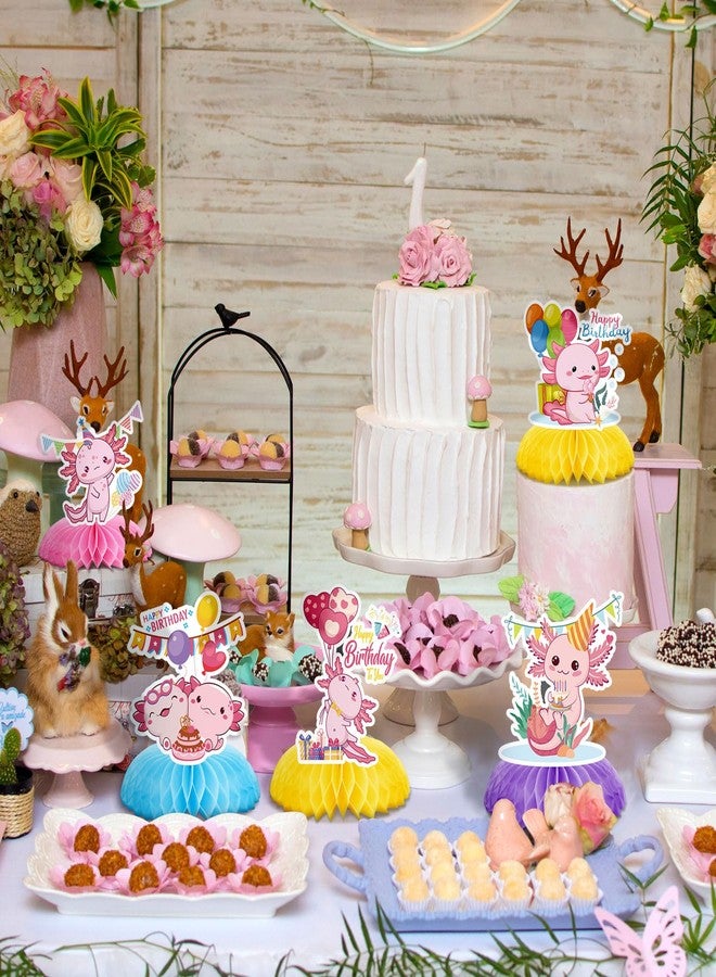 Dunzoom 12 Pcs Axolotl Birthday Party Decorations Axolotl Honeycomb Centerpieces Table Decoration 3D Double Side Table Topper for Pink Birthday Baby Shower Party Supplies - Image 2